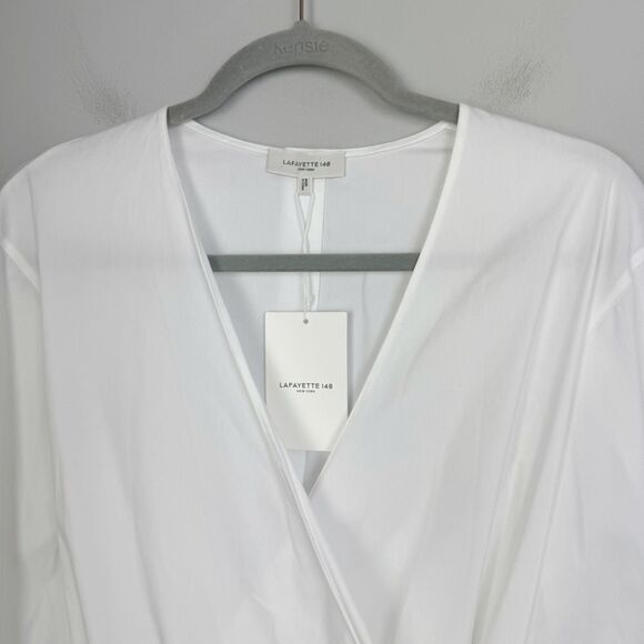 LAFAYETTE 148 NEW YORK | NEW White Wrap Blouse Button Back Top Women’s Size M - Picture 5 of 10